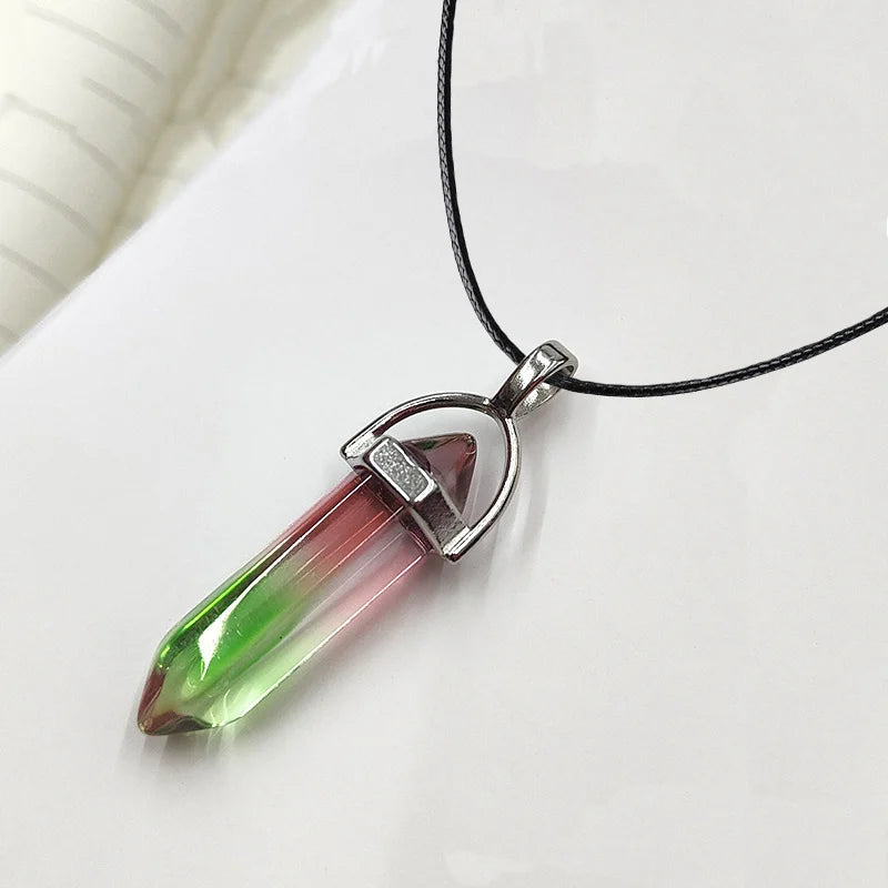 Colliers à Quartz à colonne hexagonale pour femmes, pendentif en cristal rose Turquoises, chaîne en pierre naturelle, ras du cou, bijoux, 2025