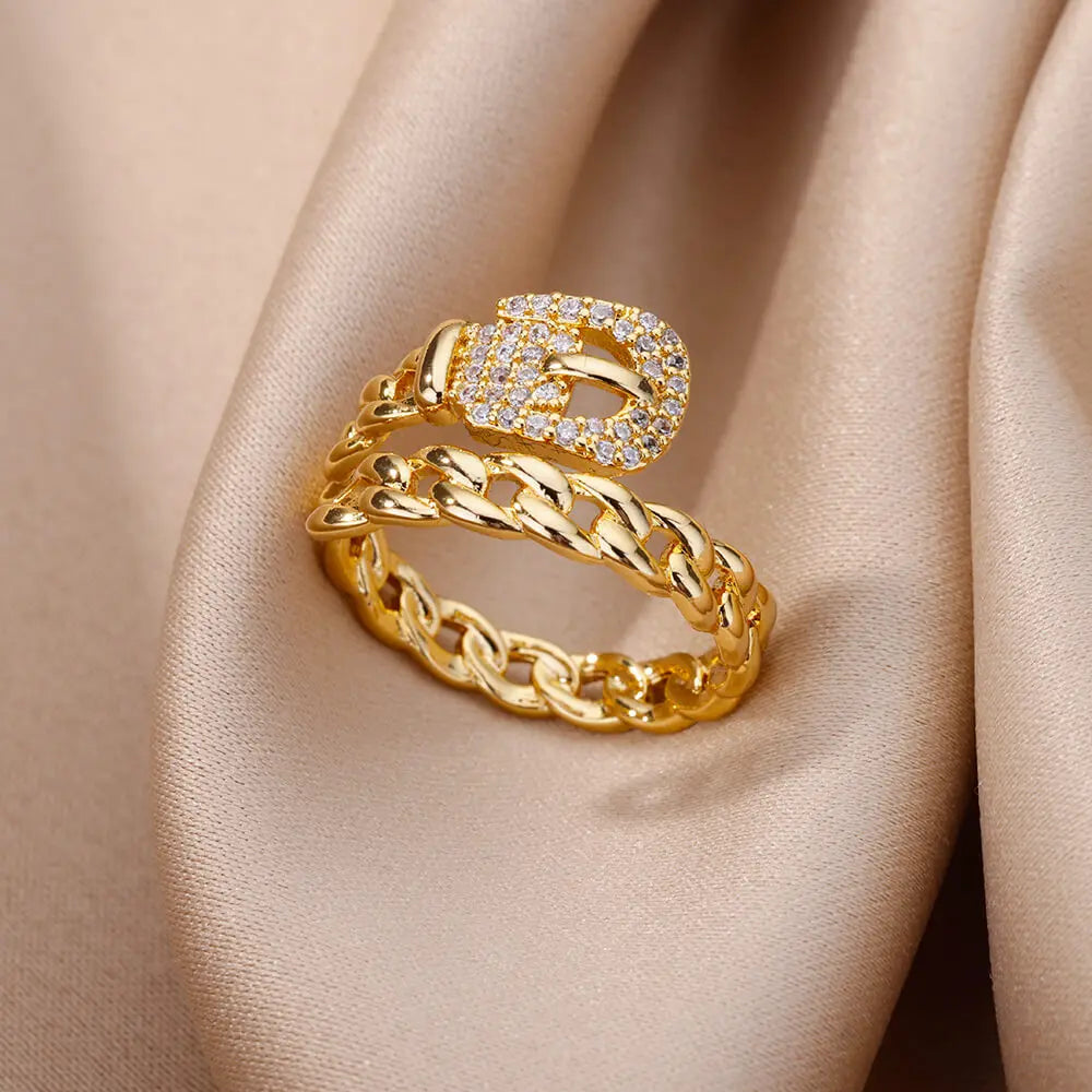 Bagues en cristal en acier inoxydable plaqué or pour femmes, chaîne géométrique en Zircon, bijoux cadeau, nouvelle tendance 2025