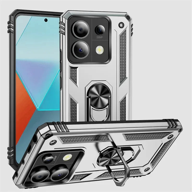 Coque pare-chocs blindée antichoc pour Xiaomi Redmi Note 13 12 11 10 Prime 9 Pro Max 12S 11S 11T 10T 9T 10C 9S 10S 5G, anneau métallique