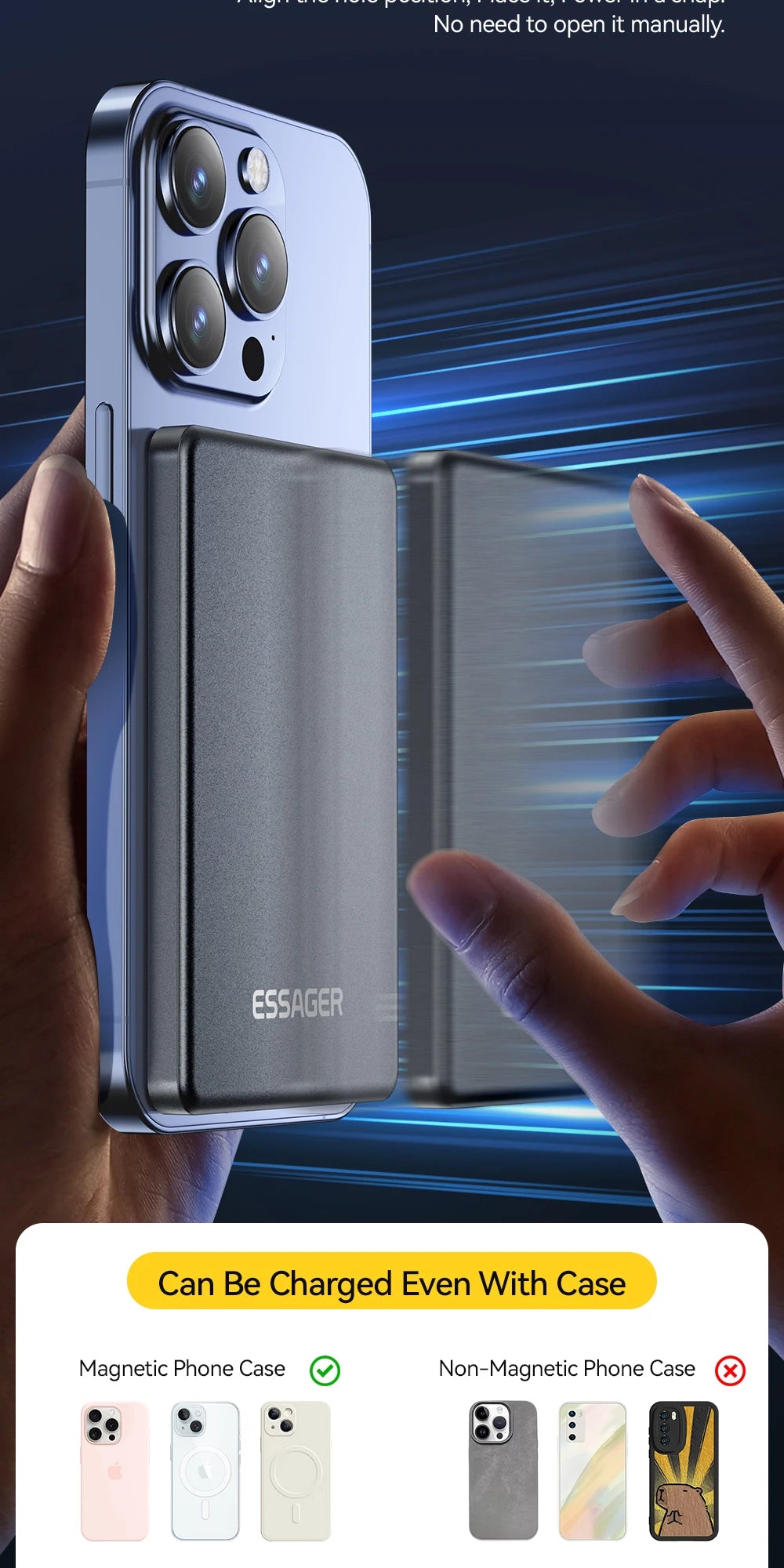 Essager-Batterie externe magnétique sans fil mince, 20W, 5000mAh, charge rapide, portable, Magsafe, iPhone 16, 15, 14, 13