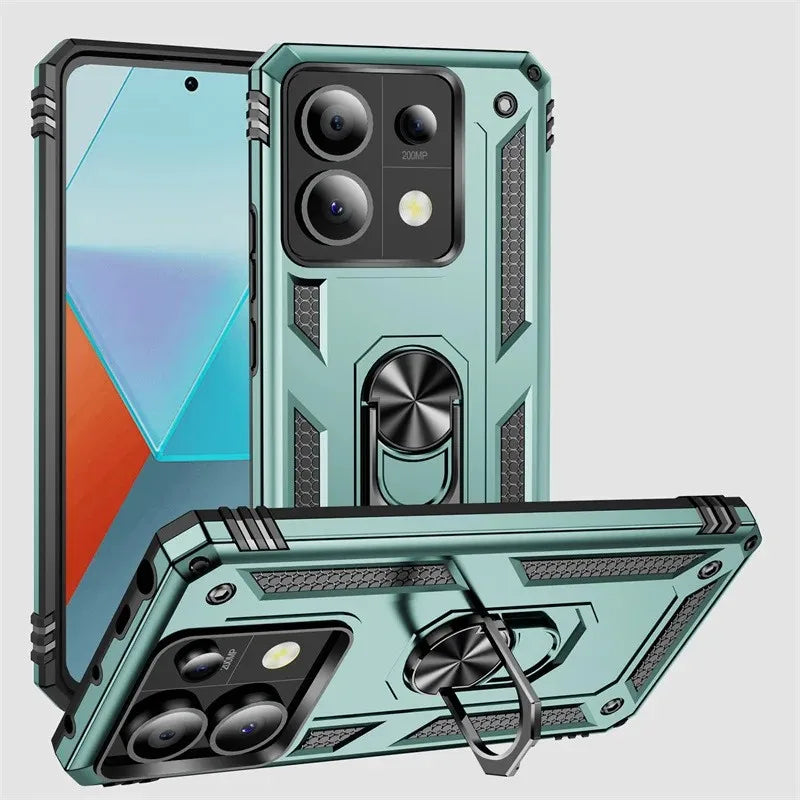 Coque pare-chocs blindée antichoc pour Xiaomi Redmi Note 13 12 11 10 Prime 9 Pro Max 12S 11S 11T 10T 9T 10C 9S 10S 5G, anneau métallique