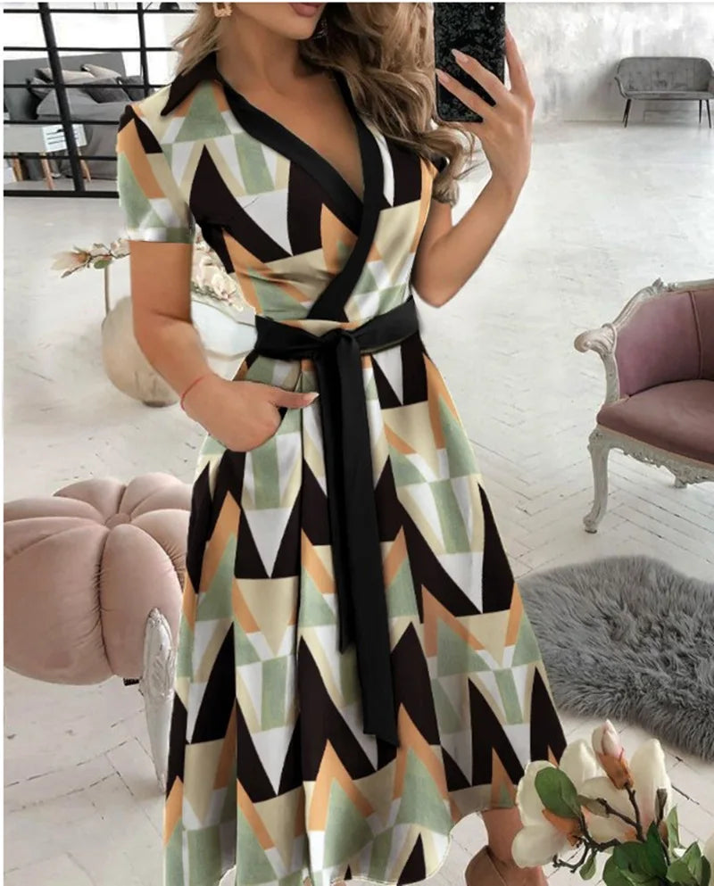Robe d'été imprimée à rayures arc-en-ciel pour femmes, boutonnée, manches courtes, décontractée, Vintage, chemise longue, élégante, Maxi, 2023