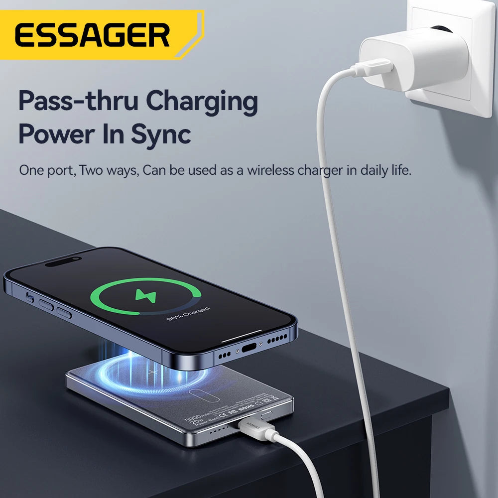 Essager-Batterie externe magnétique sans fil mince, 20W, 5000mAh, charge rapide, portable, Magsafe, iPhone 16, 15, 14, 13