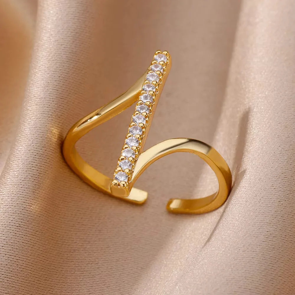 Bagues en cristal en acier inoxydable plaqué or pour femmes, chaîne géométrique en Zircon, bijoux cadeau, nouvelle tendance 2025