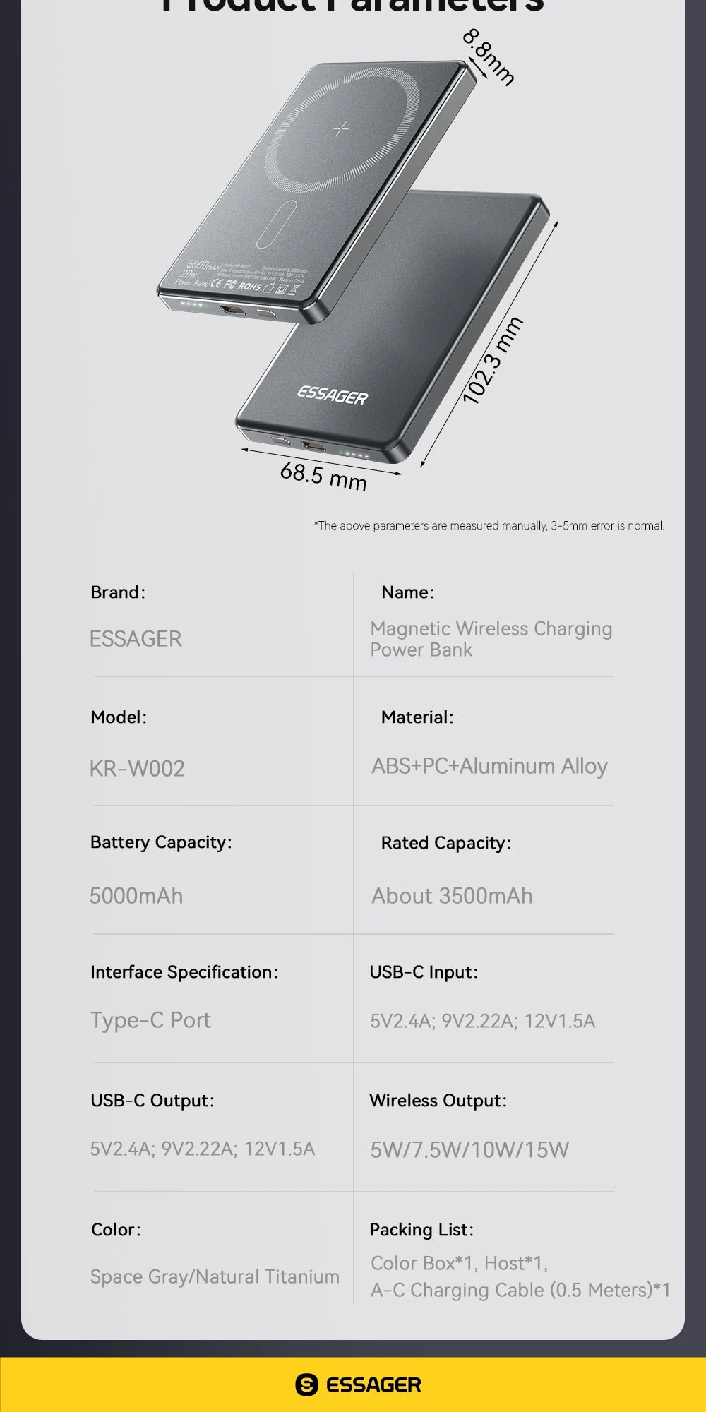 Essager-Batterie externe magnétique sans fil mince, 20W, 5000mAh, charge rapide, portable, Magsafe, iPhone 16, 15, 14, 13