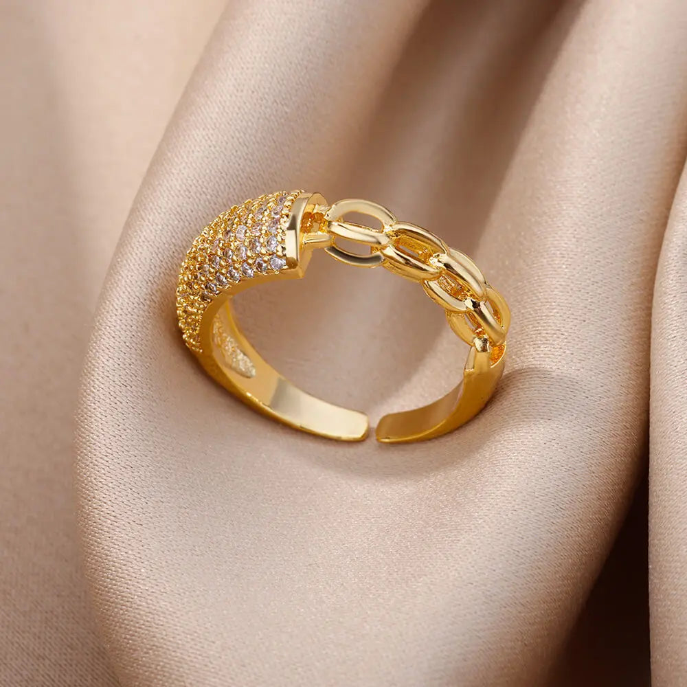 Bagues en cristal en acier inoxydable plaqué or pour femmes, chaîne géométrique en Zircon, bijoux cadeau, nouvelle tendance 2025