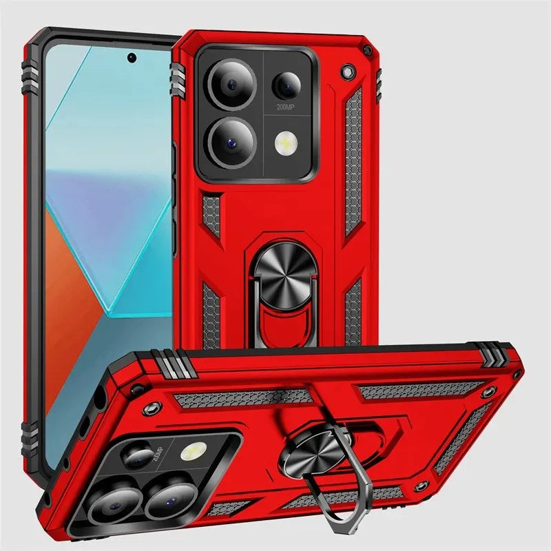 Coque pare-chocs blindée antichoc pour Xiaomi Redmi Note 13 12 11 10 Prime 9 Pro Max 12S 11S 11T 10T 9T 10C 9S 10S 5G, anneau métallique