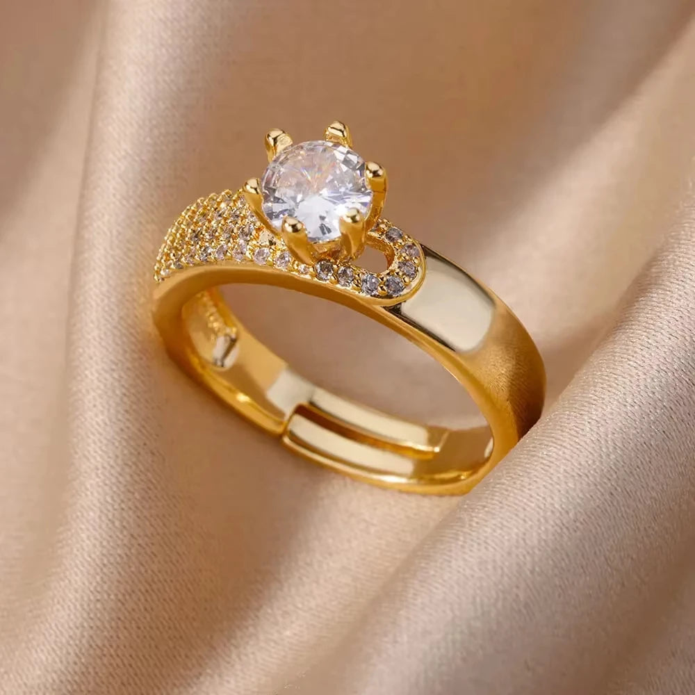 Bagues en cristal en acier inoxydable plaqué or pour femmes, chaîne géométrique en Zircon, bijoux cadeau, nouvelle tendance 2025