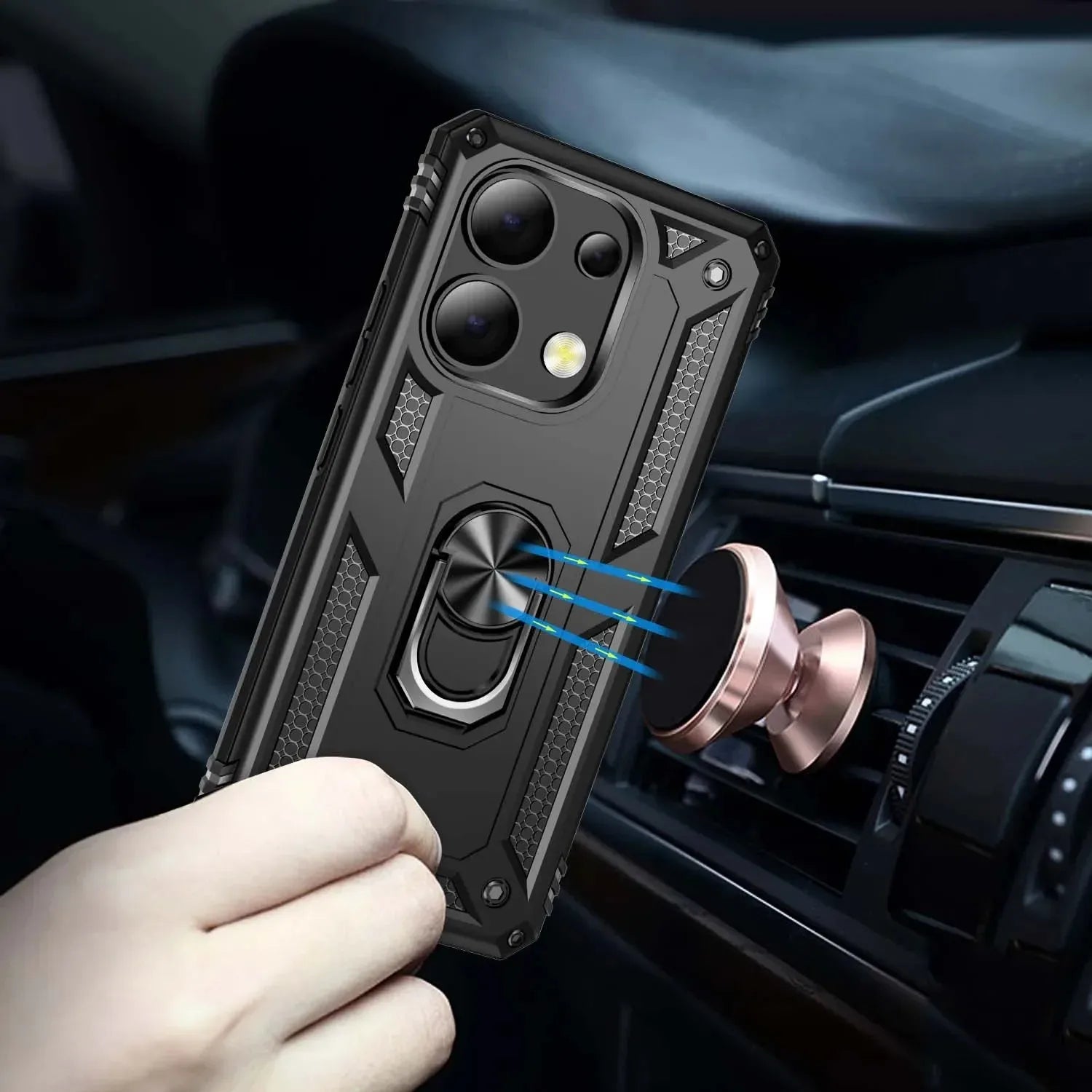 Coque pare-chocs blindée antichoc pour Xiaomi Redmi Note 13 12 11 10 Prime 9 Pro Max 12S 11S 11T 10T 9T 10C 9S 10S 5G, anneau métallique