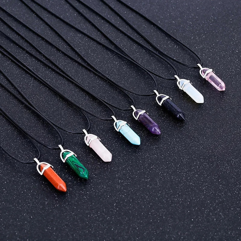 Colliers à Quartz à colonne hexagonale pour femmes, pendentif en cristal rose Turquoises, chaîne en pierre naturelle, ras du cou, bijoux, 2025