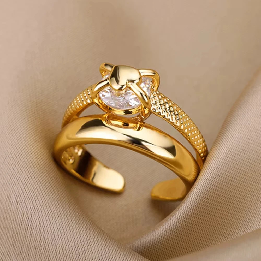 Bagues en cristal en acier inoxydable plaqué or pour femmes, chaîne géométrique en Zircon, bijoux cadeau, nouvelle tendance 2025