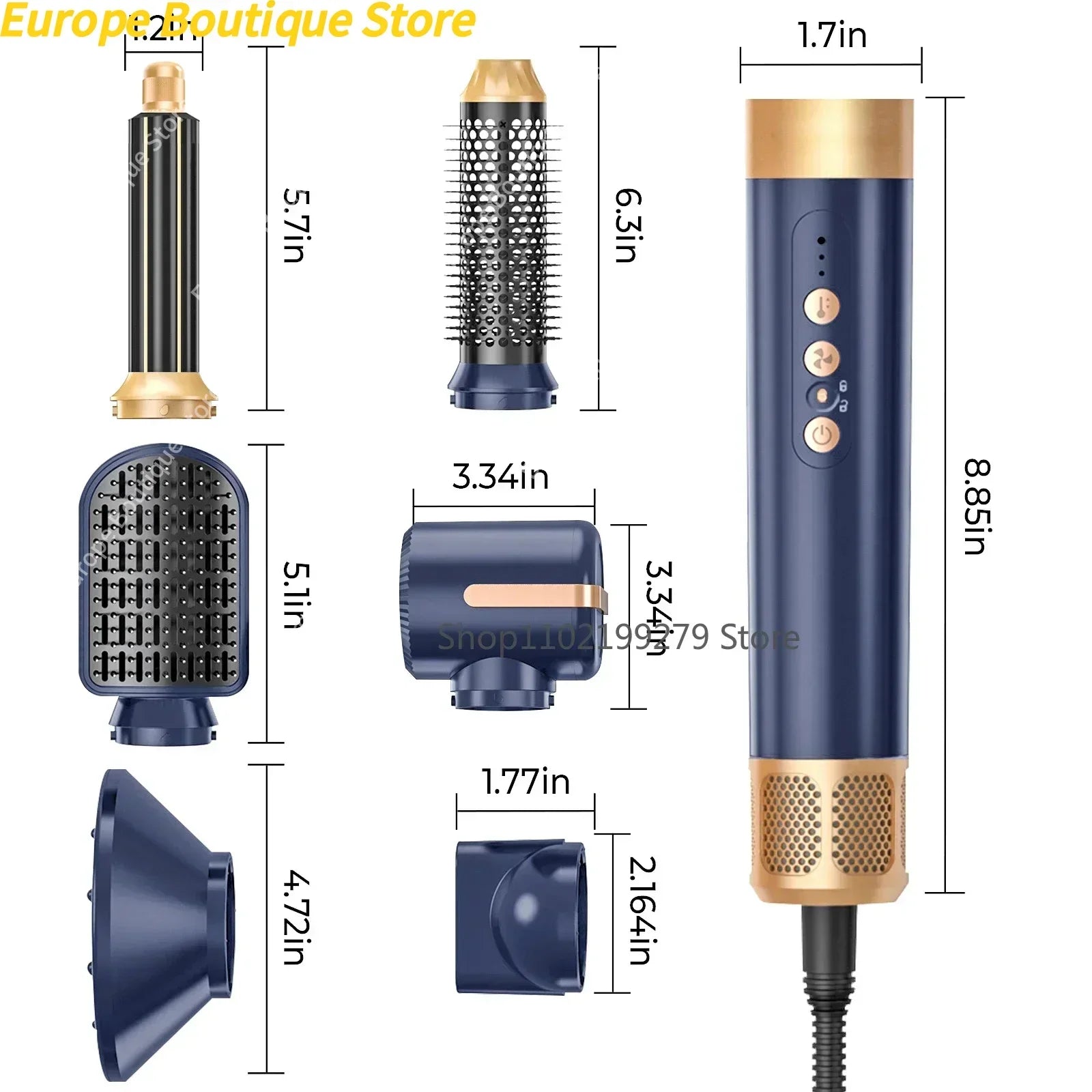 Sèche-cheveux 7 en 1, brosse sans balais, haute vitesse, avec diffuseur, sèche-cheveux ionique, peigne de coiffure à Air chaud, bigoudi automatique