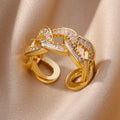 Bagues en cristal en acier inoxydable plaqué or pour femmes, chaîne géométrique en Zircon, bijoux cadeau, nouvelle tendance 2025