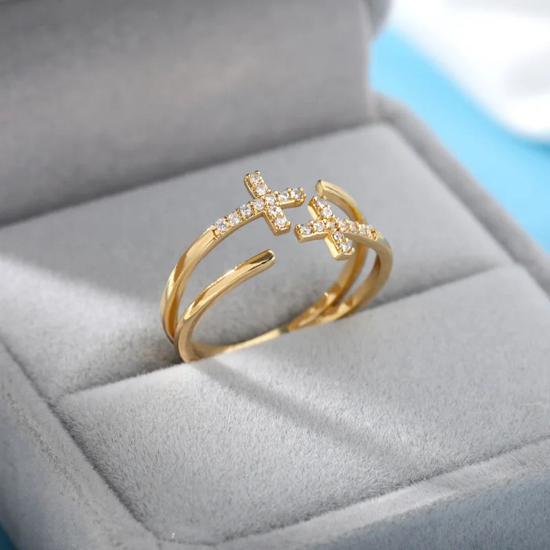 Bagues en cristal en acier inoxydable plaqué or pour femmes, chaîne géométrique en Zircon, bijoux cadeau, nouvelle tendance 2025