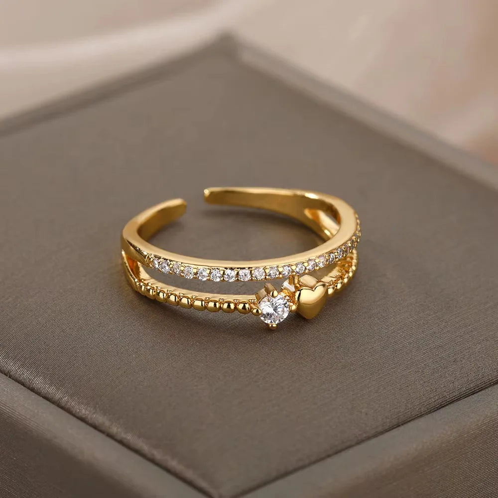 Bagues en cristal en acier inoxydable plaqué or pour femmes, chaîne géométrique en Zircon, bijoux cadeau, nouvelle tendance 2025