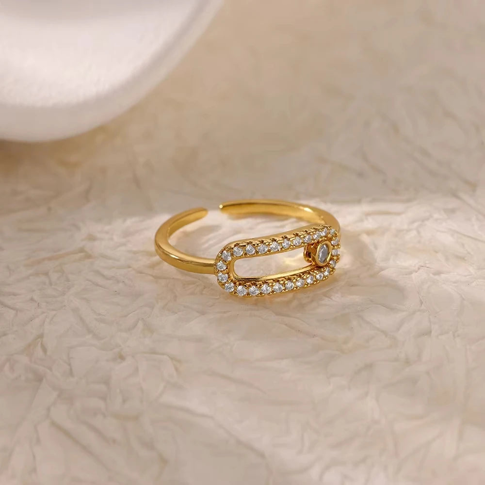 Bagues en cristal en acier inoxydable plaqué or pour femmes, chaîne géométrique en Zircon, bijoux cadeau, nouvelle tendance 2025