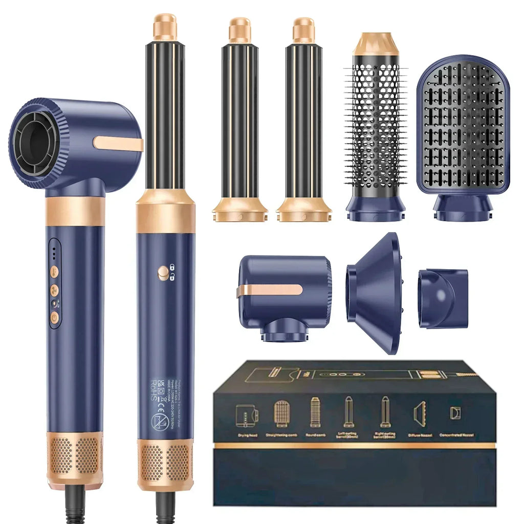 Sèche-cheveux 7 en 1, brosse sans balais, haute vitesse, avec diffuseur, sèche-cheveux ionique, peigne de coiffure à Air chaud, bigoudi automatique