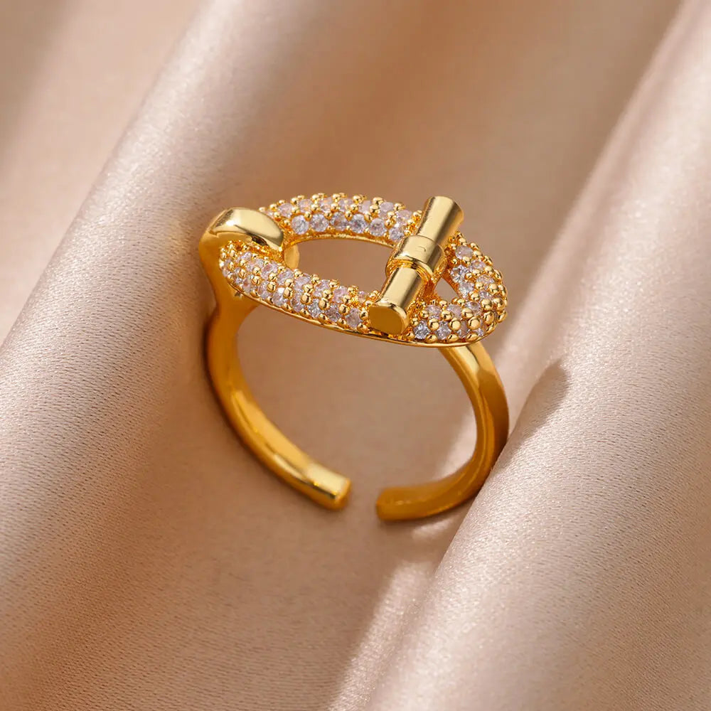 Bagues en cristal en acier inoxydable plaqué or pour femmes, chaîne géométrique en Zircon, bijoux cadeau, nouvelle tendance 2025