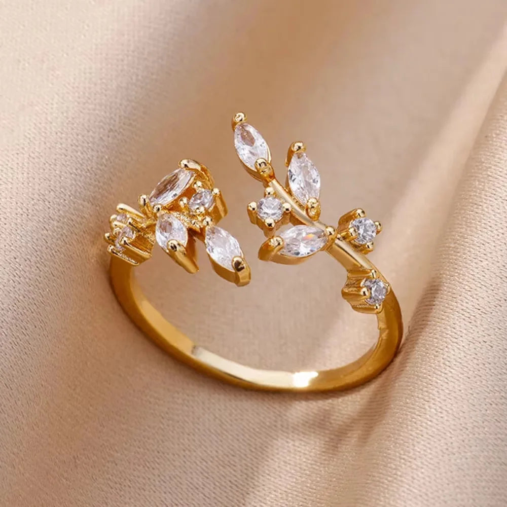 Bagues en cristal en acier inoxydable plaqué or pour femmes, chaîne géométrique en Zircon, bijoux cadeau, nouvelle tendance 2025