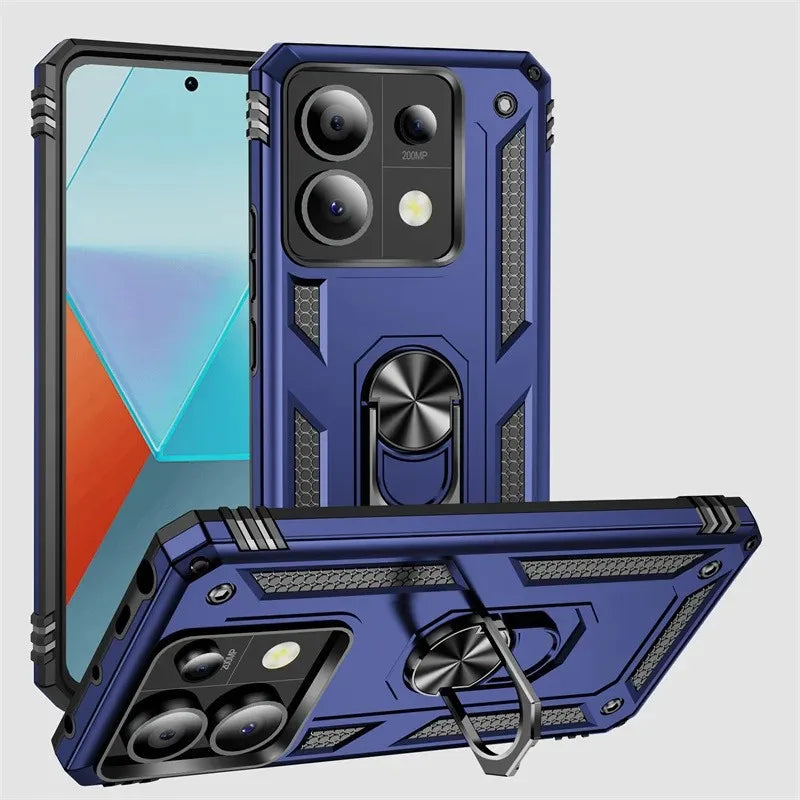 Coque pare-chocs blindée antichoc pour Xiaomi Redmi Note 13 12 11 10 Prime 9 Pro Max 12S 11S 11T 10T 9T 10C 9S 10S 5G, anneau métallique