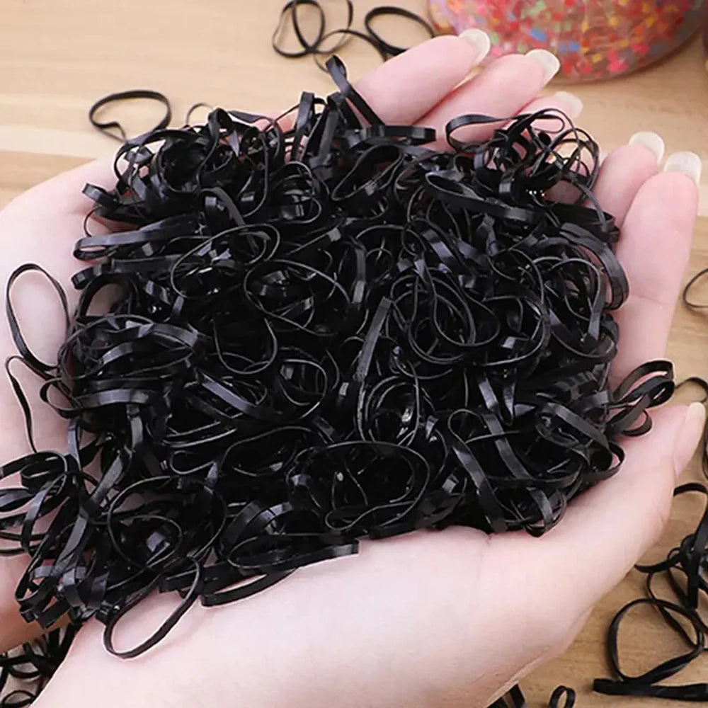 Bande de caoutchouc de poulet pour enfants, noir, transparent, haute élasticité, sans danger pour les cheveux, accessoires pour cheveux, bande de sauna, paquet de 1000 pièces