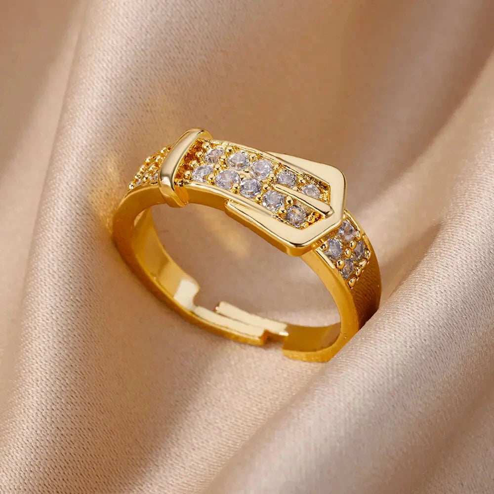 Bagues en cristal en acier inoxydable plaqué or pour femmes, chaîne géométrique en Zircon, bijoux cadeau, nouvelle tendance 2025
